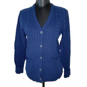 Vintage Collectables Cardigan Sweater Ribbed Knit Blue Vtg Size Large